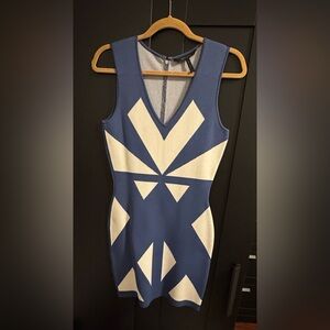 BCBGMaxAzria Blue and White Patterned Mini Dress